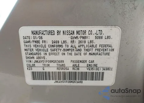 2006 Infiniti M35X из США, поврежденный, VIN JNKAY01F06M263489